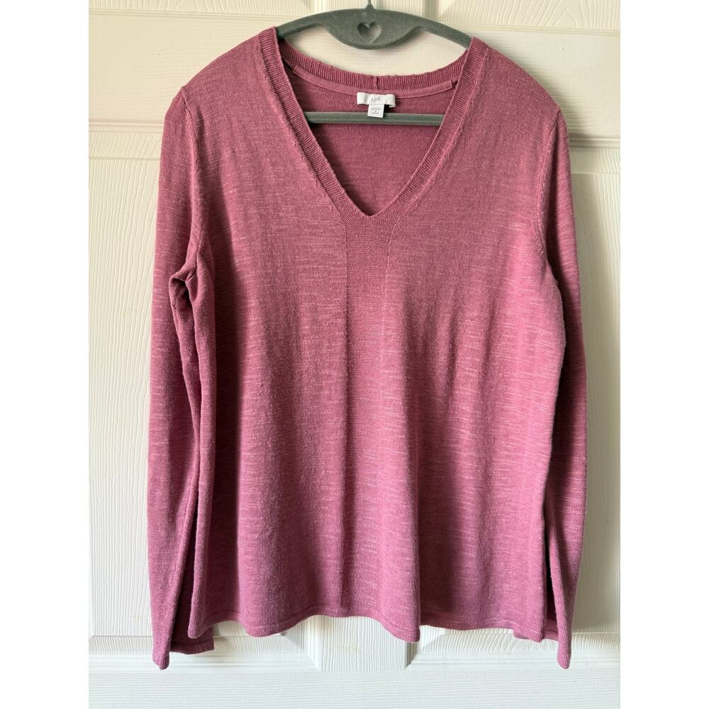 J. Jill Pink V-Neck Lightweight Sweater‎ Linen Blend Petite Small